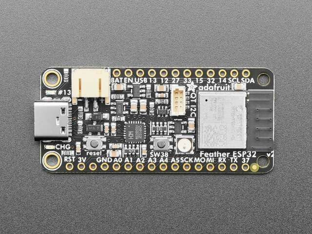 The Adafruit ESP32 Feather V2 board.